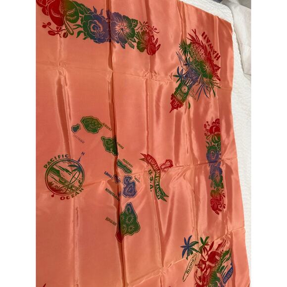 Vintage Hawaiian Islands Map Satin Tablecloth 39x40 + 4 Napkins Deadstock - Picture 7 of 16